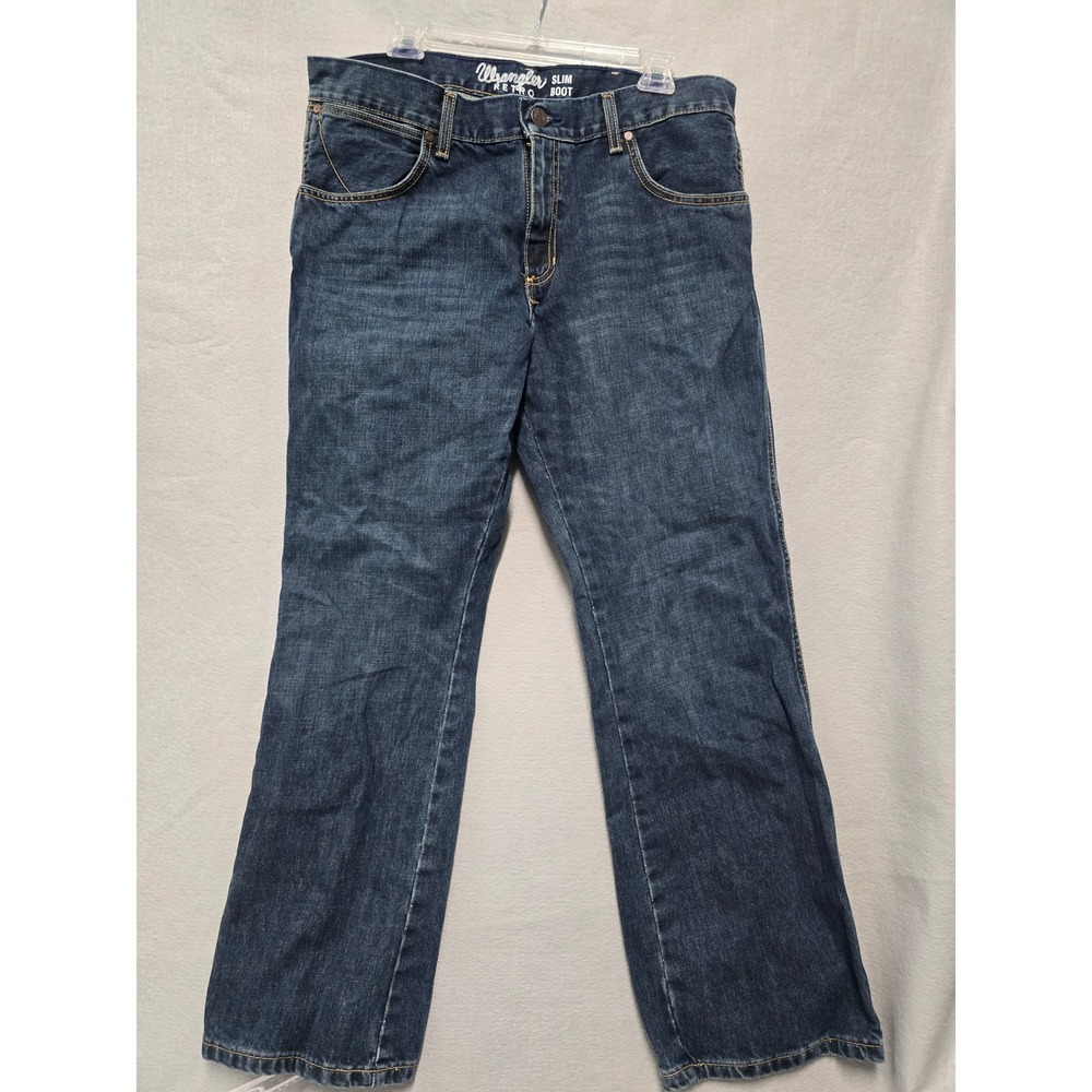 Wrangler Retro Slim Boot Jeans Mens 35x30 Dark Wash Blue Denim 77MWZBB